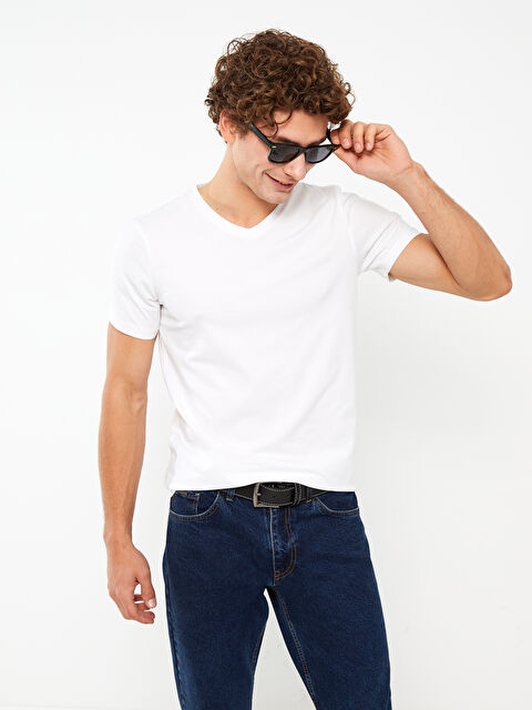 XSIDE V-Neck Short Sleeve Jersey Men's T-Shirt - S30770Z8-Q6K