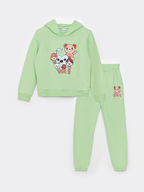 LCW Kids Hooded Printed Long Sleeve Girl Sweatshirt and Sweatpants - S30856Z4-FZK