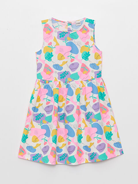 LCW Kids Bisiklet Yaka Desenli Kız Çocuk Elbise
