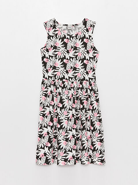 LCW Kids Bisiklet Yaka Desenli Kız Çocuk Elbise