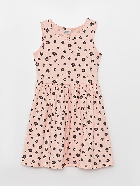 LCW Kids Bisiklet Yaka Desenli Kız Çocuk Elbise