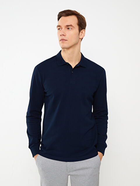 LCWAIKIKI Basic Polo Yaka Uzun Kollu Pike Erkek Tişört