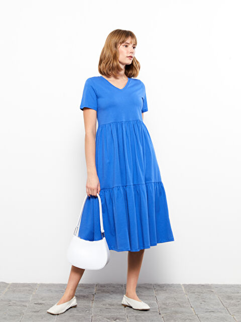 LCWAIKIKI Maternity V Yaka Düz Kısa Kollu Pamuklu Hamile Elbise - S31101Z8-GZ1