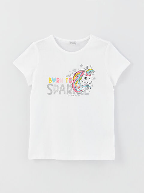 LCW Kids Crew Neck Printed Short Sleeve Girls' T-Shirt - S31118Z4-FFB