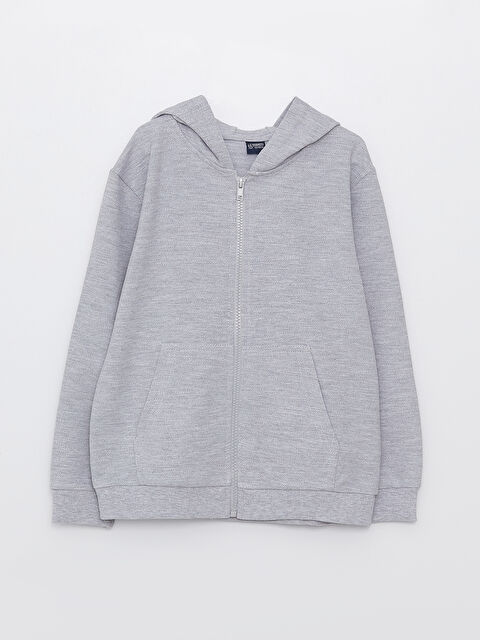 LCW Kids Hooded Basic Long Sleeve Boys' Zippered Sweatshirt - S31375Z4-LAL