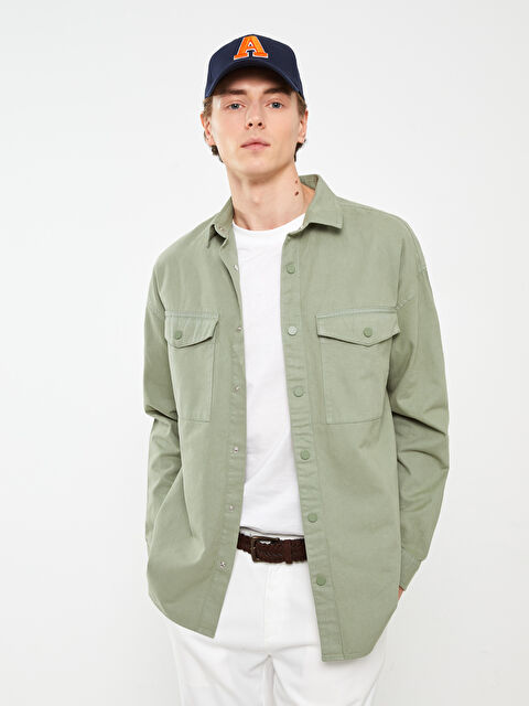 XSIDE Relaxed Fit Long Sleeve Twill Men's Shirt Jacket - S31389Z8-P4V