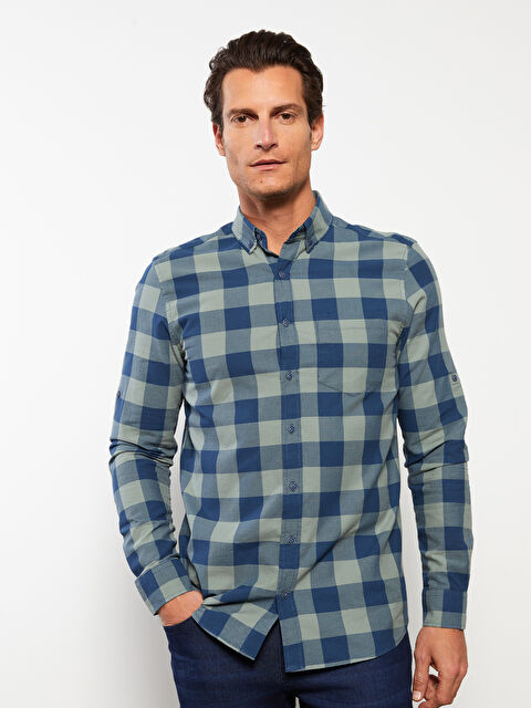 LCWAIKIKI Classic Regular Fit Long Sleeve Plaid Dobby Fabric Men's Shirt - S31473Z8-LME