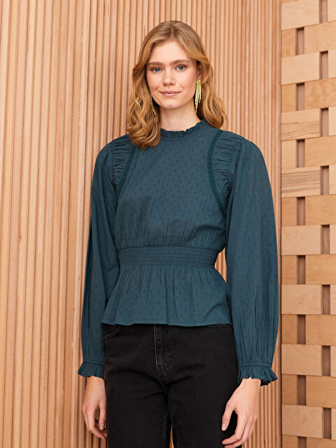 LCW Modest Blouse à Col Cheminée à Volants Brodée à Manches Longues pour Femmes - S31675Z8-SRR