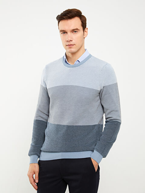 LCWAIKIKI Classic Pull-over en Tricot à Col Rond et Manches Longues Bloc de Couleurs pour Hommes - S31799Z8-SPD
