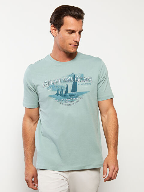 SOUTHBLUE Crew Neck Short Sleeve Printed Combed Cotton Men's T-shirt - S31814Z8-TW2