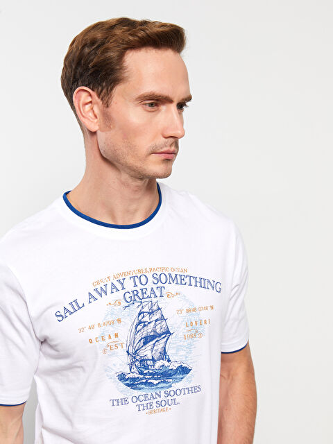 SOUTHBLUE تيشيرت رجالي ياقة دائرية كم قصير مطبوع قطن ممشط - S32163Z8-Q6K