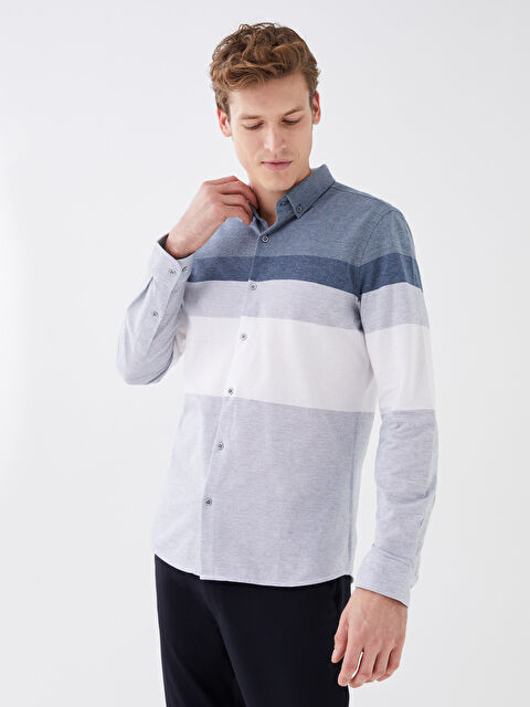 LCW Vision Slim Fit Long Sleeve Color Block Men Shirt - S32217Z8-S0X