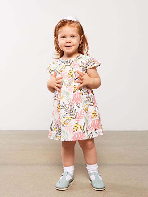 LCW baby сәби қыздарға арналған принтті қысқа жең дөңгелек жағалы көйлек - S32343Z1-LRB