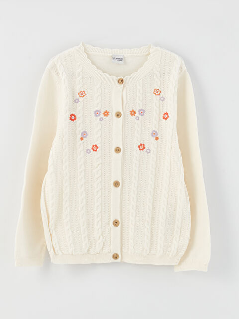 LCW Kids Cardigan en Tricot pour Filles à Col Rond Brodé à Manches Longues - S32465Z4-FDW