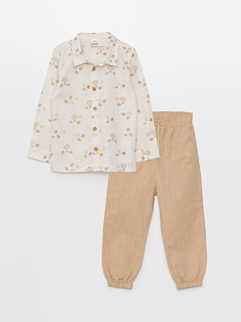 LCW baby Printed Long Sleeve Baby Boy Shirt and Pants 2-Pack Set - S32538Z1-FDL