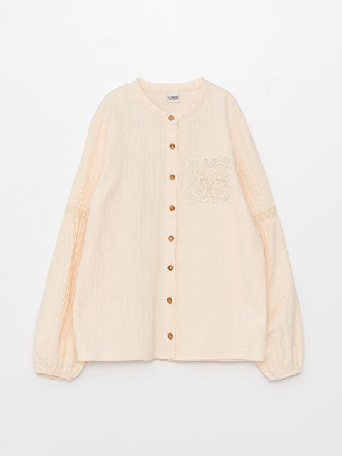 LCW Kids Grandad Collar Lace Detailed Long Sleeve Girl's Shirt - S32562Z4-FRT