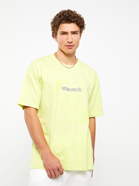 XSIDE Crew Neck Short Sleeve Printed Combed Cotton Men's T-shirt - S32629Z8-STV