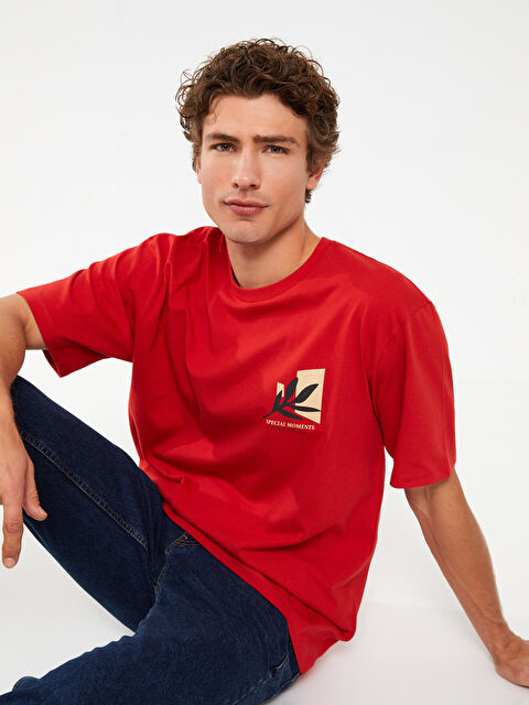 XSIDE Crew Neck Short Sleeve Printed Combed Cotton Men's T-shirt - S32707Z8-SYD