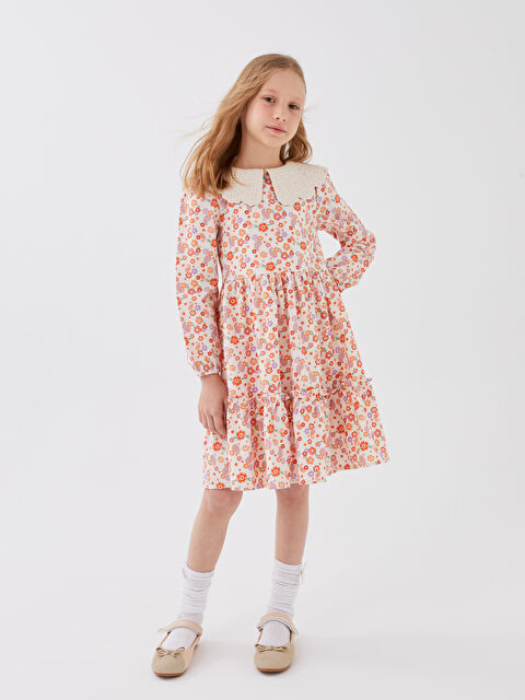 LCW Kids Bebe Collar Patterned Long Sleeve Girl Dress - S32809Z4-LRA