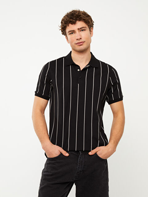 XSIDE تيشيرت رجالي بياقة بولو كم قصير مُخَطَّط من جيرسي - S32811Z8-CVL