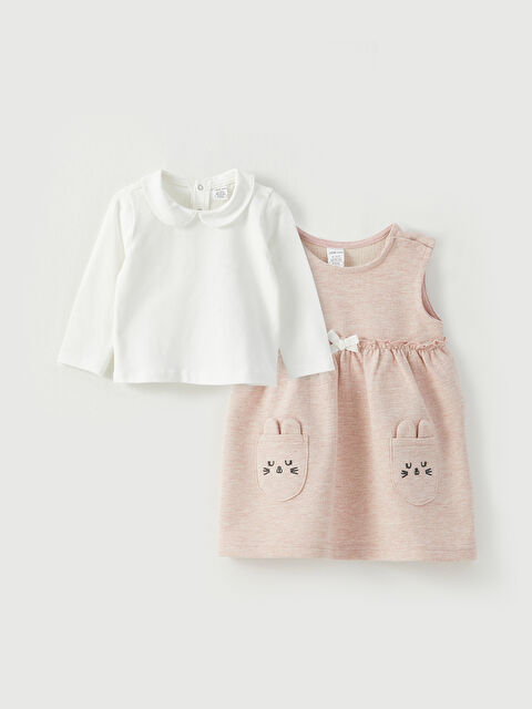 LCW baby Bebe Collar Long Sleeved Baby Girl Blouse and Dress 2 Piece Set - S33087Z1-FTG