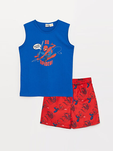 LCW Kids Crew Neck Spider-Man Printed Boys' Tank Top and Swim Shorts - S33555Z4-JUF