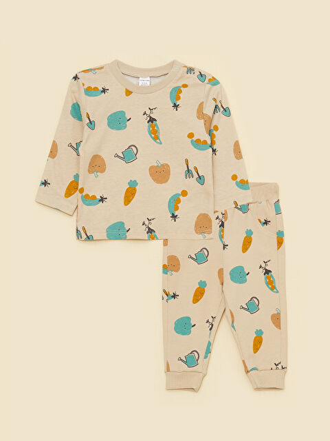 LCW baby Crew Neck Long Sleeve Printed Baby Boys' T-Shirt and Pants 2 Pack Set - S33582Z1-LQB