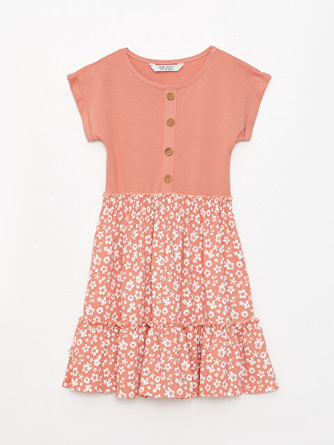 LCW Kids Crew Neck Patterned Short Sleeve Girls' Dress - S33653Z4-GC5