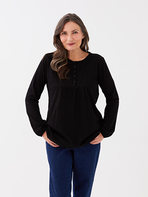 LCW Grace Crew Neck Embroidered Long Sleeve Women's Blouse - S33711Z8-CVL