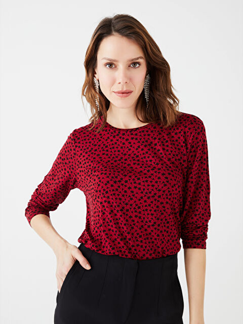 LCWAIKIKI Basic Crew Neck Patterned Long Sleeve Women's T-Shirt - S33838Z8-LQV