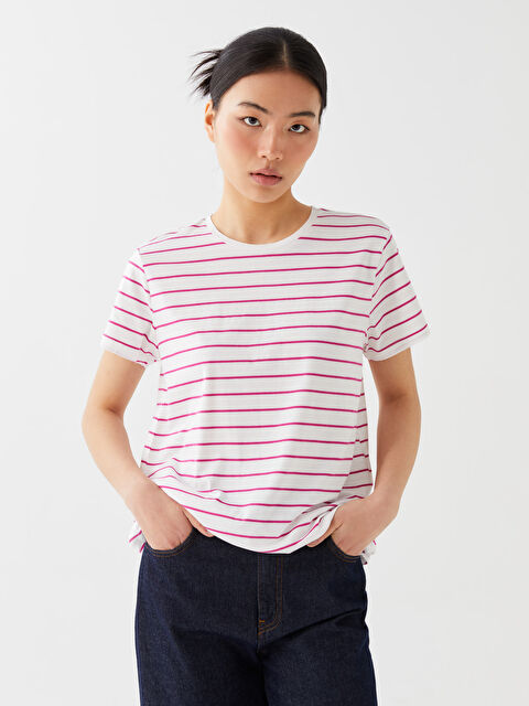 LCWAIKIKI Basic Crew Neck Striped Short Sleeve Women's T-Shirt - S33842Z8-LHS