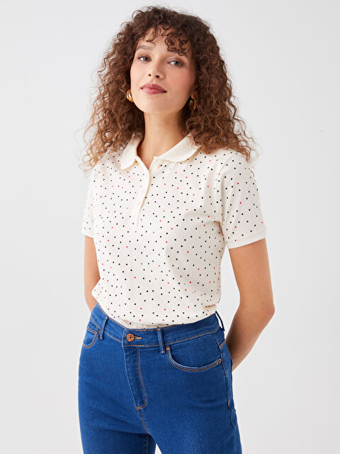 LCWAIKIKI Basic Polo Neck Polka Dot Short Sleeve Women's Base - S33849Z8-LRA