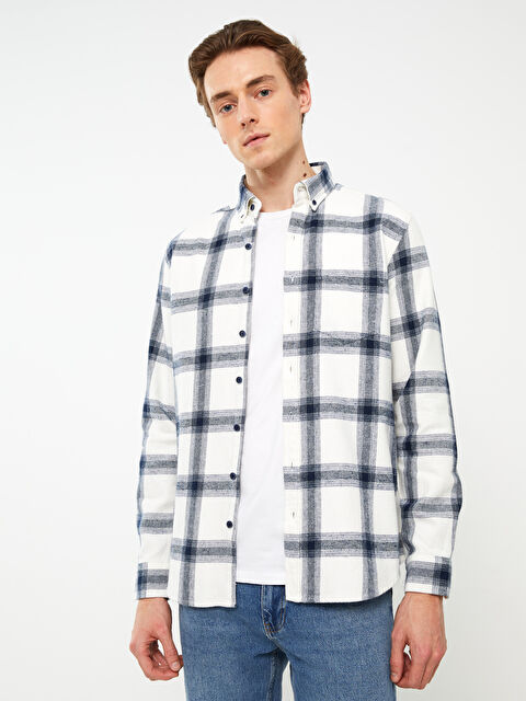 LCWAIKIKI Classic Regular Fit Long Sleeve Plaid Gabardine Men's Shirt - S33886Z8-LPT