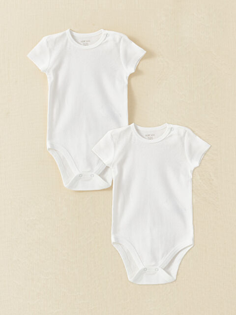 LCW baby Bisiklet Yaka Kısa Kollu Kız Bebek Çıtçıtlı Bodysuit 2'li - S33904Z1-E5X