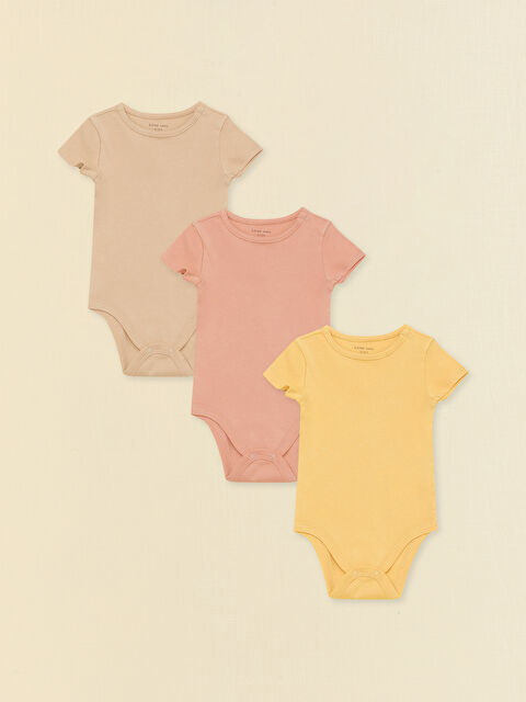 LCW baby Crew Neck Short Sleeve Baby Girls' Snap Fastener Bodysuit 3-pack - S33914Z1-SET