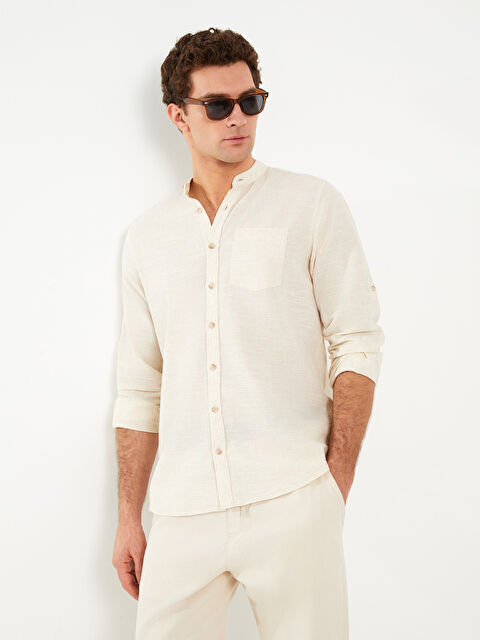 LCWAIKIKI Classic Regular Fit Long Sleeve Linen Blend Men's Shirt - S33975Z8-FBK