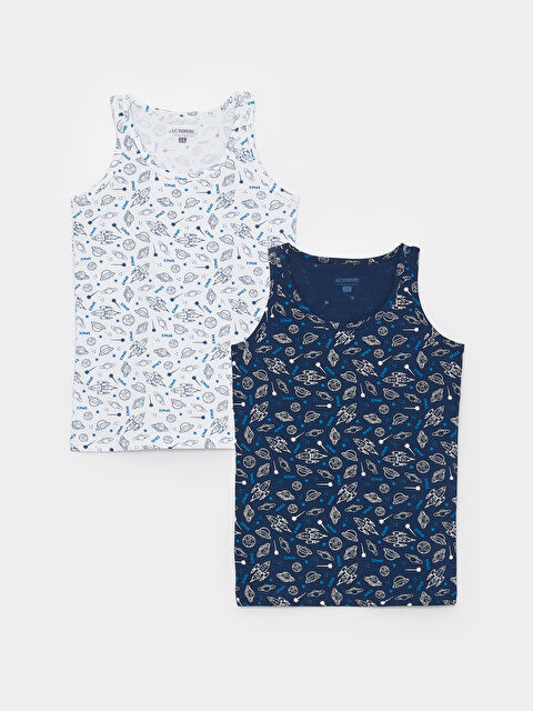 LCW Kids Crew Neck Printed Cotton Boy Singlet 2-Pack - S34107Z4-LU7