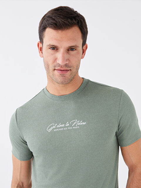 SOUTHBLUE Crew Neck Short Sleeve Printed Combed Linen Blended Men's T-shirt - S34431Z8-SXQ