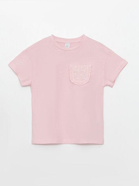 LCW baby Crew Neck Short Sleeve Embroidery Detailed Baby Girl T-Shirt - S34464Z1-G0G