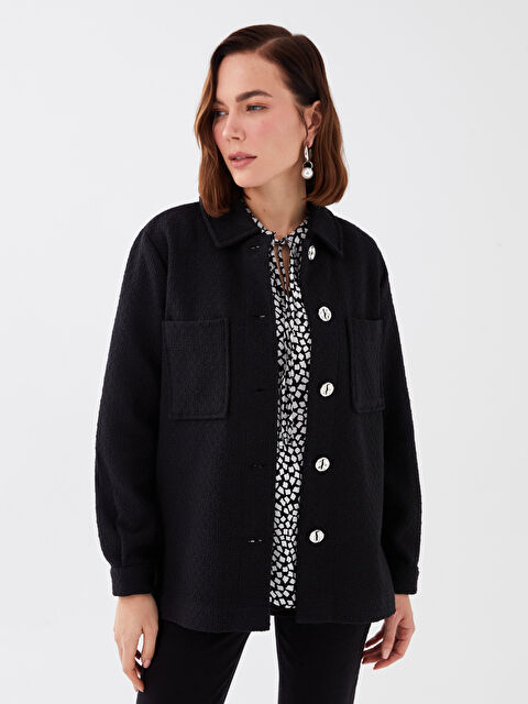 LCWAIKIKI Classic Plain Long Sleeve Oversize Women's Tweed Shirt Jacket - S35125Z8-CVL