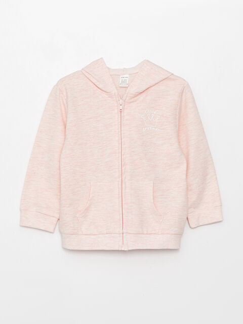 LCW Kids سویتشێرتی زیپدار کچانی ساوا چاپی قۆڵ درێژ کڵاودار - S35145Z1-E6R