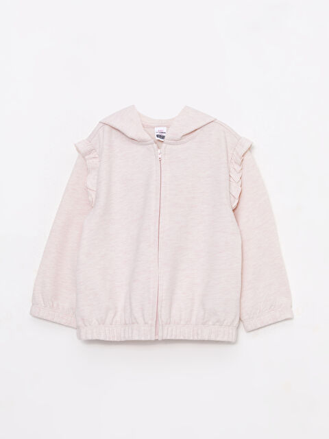 LCW baby سويت شيرت بسحاب بكابوش كم طويل سادة بنات رضع - S35147Z1-E6R