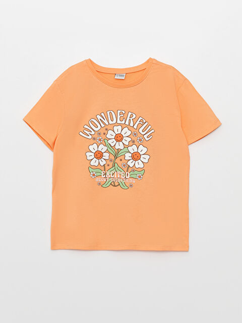 LCW Kids Crew Neck Printed Short Sleeve Girls' T-Shirt - S35325Z4-FLF