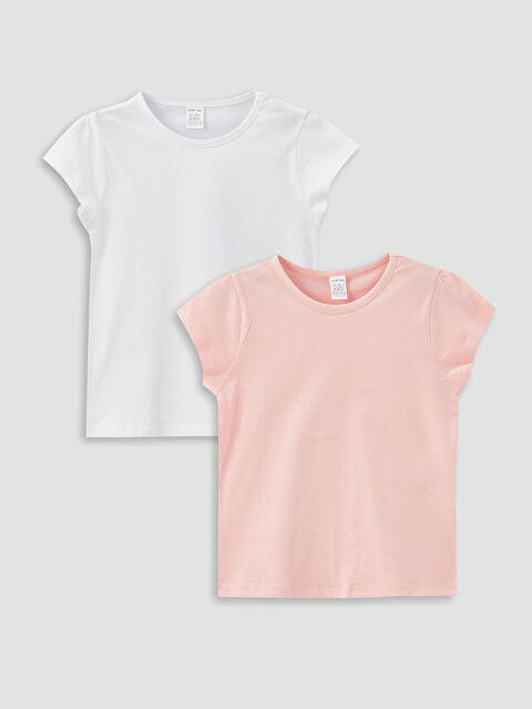 LCW baby Bisiklet Yaka Kısa Kollu Kız Bebek Tişört 2'li - S35423Z1-E88