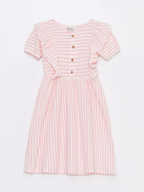 LCW Kids Crew Neck Striped Short Sleeve Girls' Dress - S35529Z4-MJR