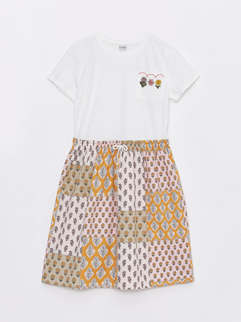 LCW Kids Crew Neck Printed Short Sleeve Cotton Girl Dress - S35530Z4-R9J