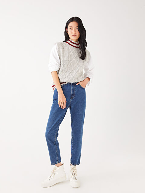 LCW Jeans High Waisted Mom Fit Pocket Detailed Women's Rodeo Denim Trousers - S35591Z8-507