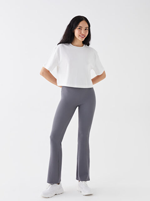 LCW Vision بنطلون ليجن بخصر مرن وأرجل إسبانية للسيدات - S35602Z8-GYS