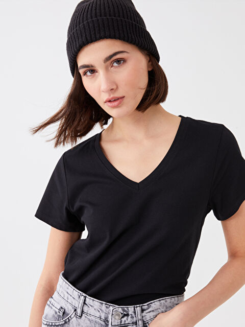 LCW Vision V-Neck Plain Short Sleeve Women's T-Shirt - S35750Z8-CVL