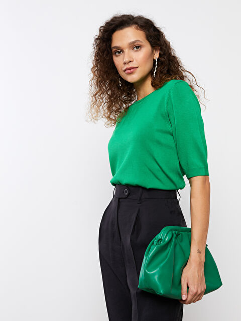 LCWAIKIKI Basic Crew Neck Plain Short Sleeve Women's Knitwear Sweater - S35887Z8-GPN